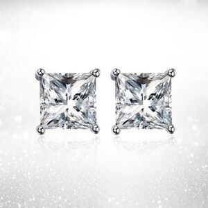 Renaissance 14k White Gold Princess Cut CZ Studs